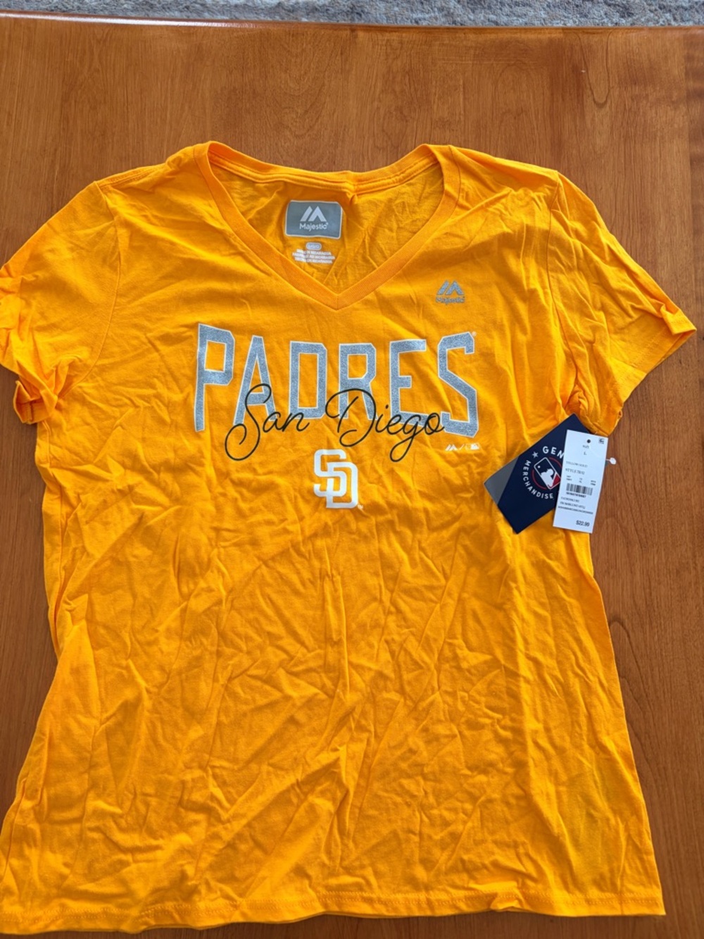 Majestic San Diego Padres V-Neck Tee in Bright Yellow